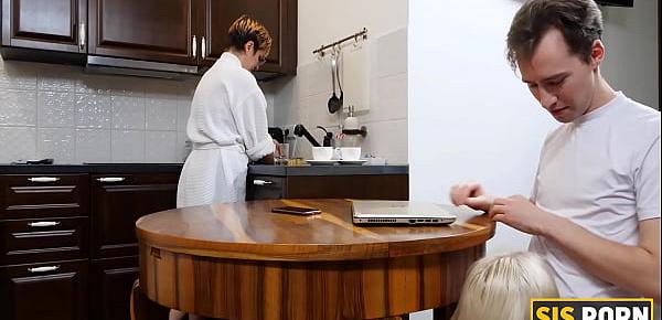SIS.PORN. Girl with playful eyes hides from stepmom for quick sex
